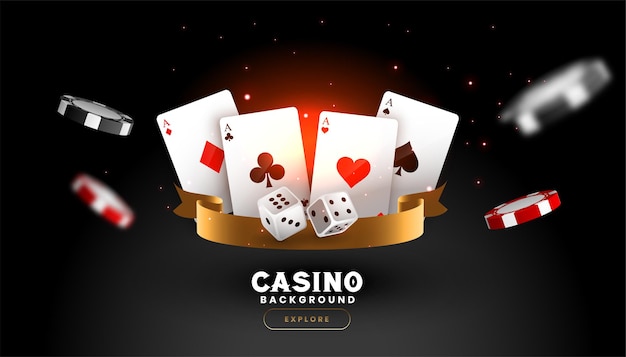 Free Vector casino background with playing card dice and flying chips