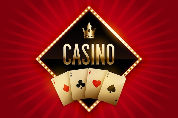 Free Vector casino banner with golden cards and crown