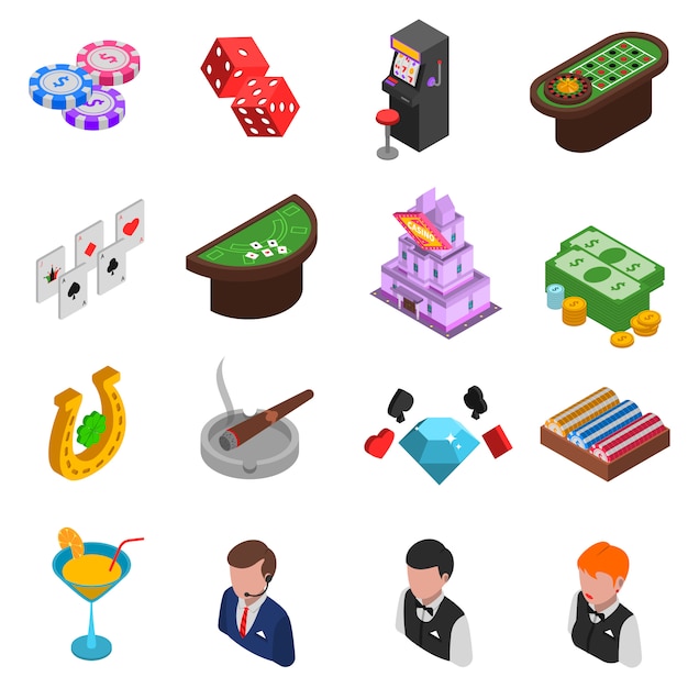 Casino Isometric Icons Set 