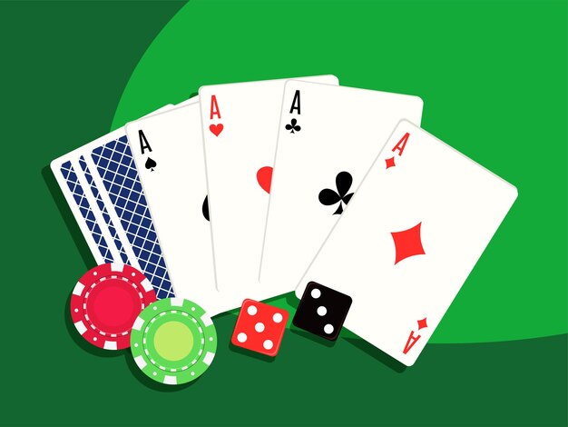 Casino playing cards poker chips and dice Online poker room website and mobile app design template