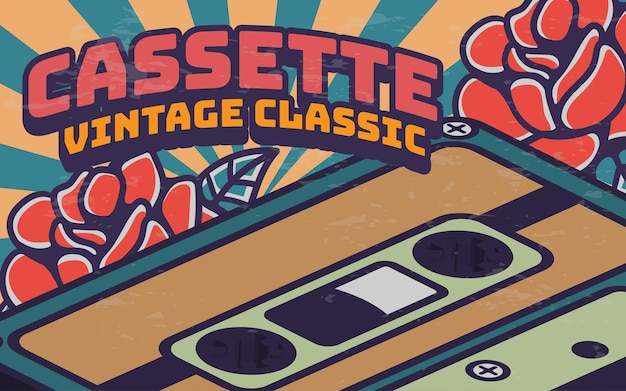 Free Vector cassette posters retro vintage illustration landscape