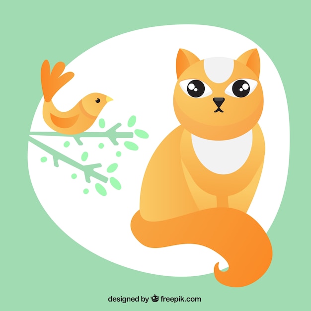 Cat and bird illustration