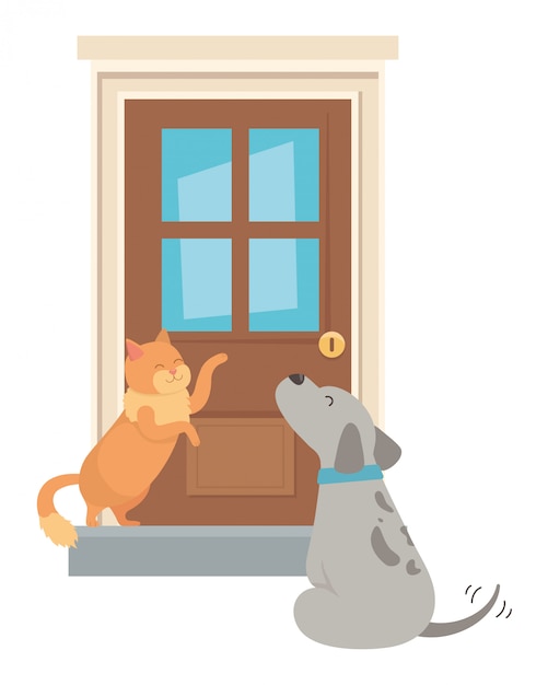 Free Vector cat and dog of cartoon 