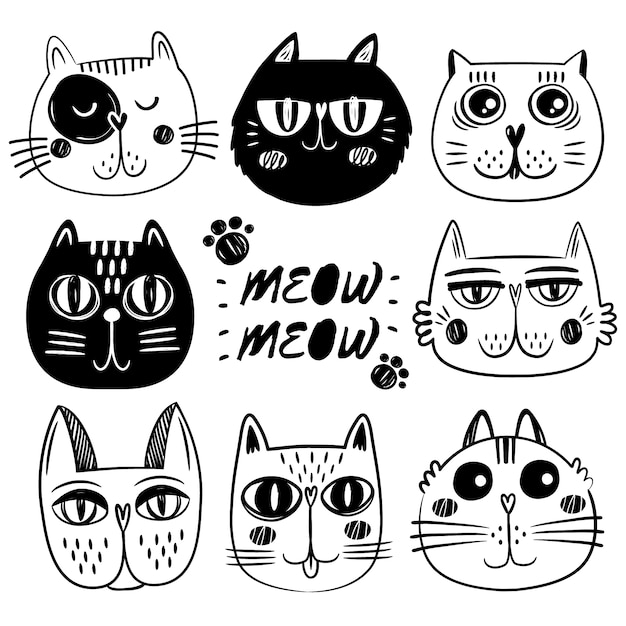 Free Vector cat faces collection