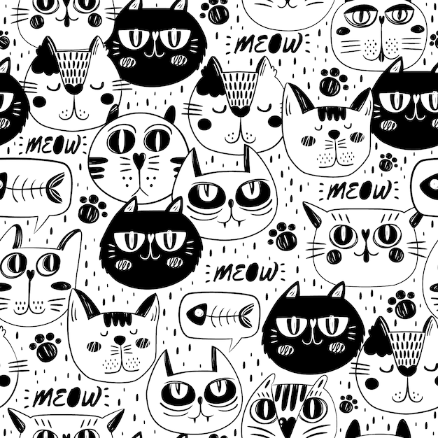 Cat faces pattern background