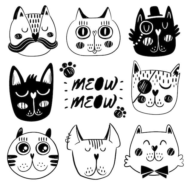 Free vector cat facial expression collection