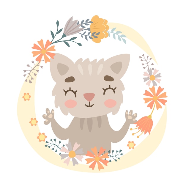 Free Vector cat in a flower wreath