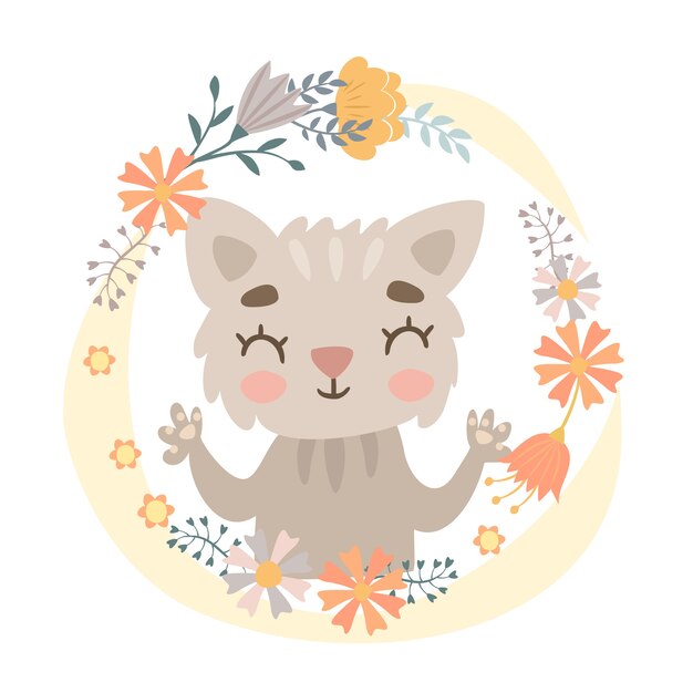 Cat in a flower wreath