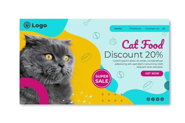 Free Vector cat food landing page template