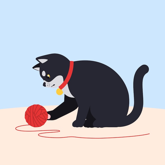 Free vector cat playing with a skein