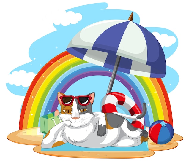 Free Vector a cat relax on beach