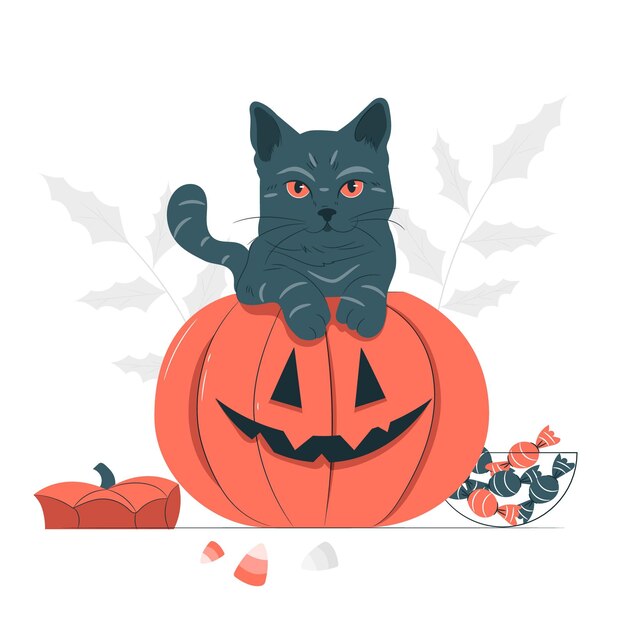 Cat rising from a pumpkin concept illustration