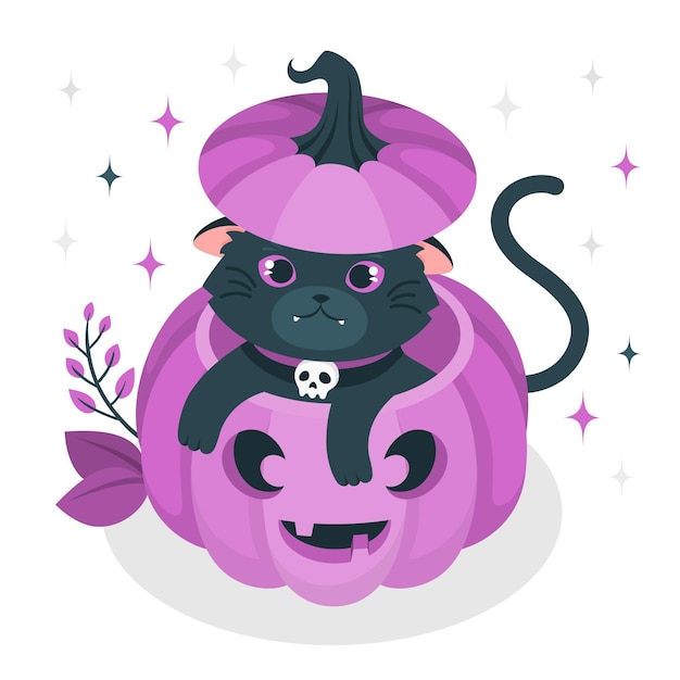 Cat rising from a pumpkin concept illustration