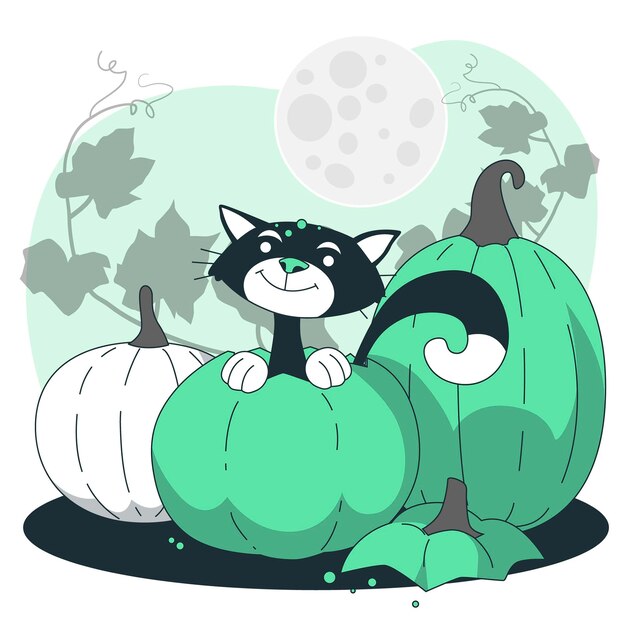 Cat rising from a pumpkin concept illustration