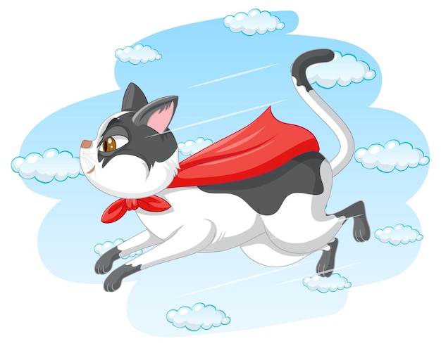 Free Vector a cat superhero on sky background