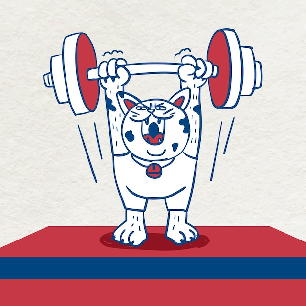 Free Vector cat weightlifter lifting a barbell vector