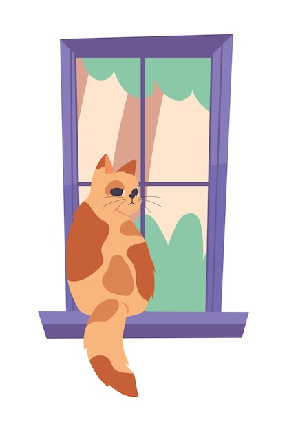 Free Vector cat on a window icon isolated