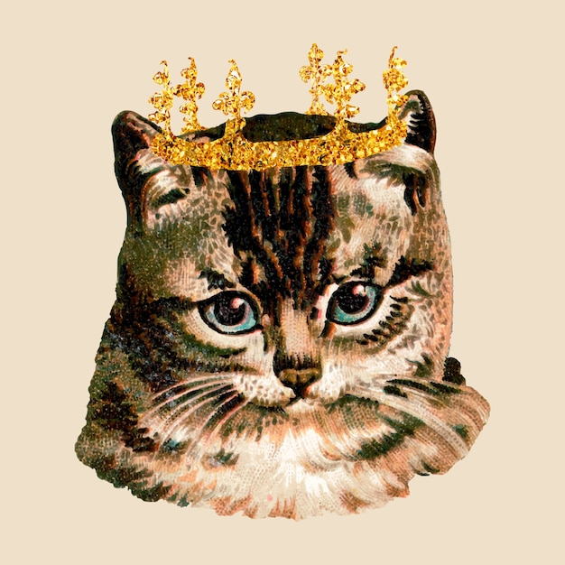 Free Vector cat with glittery crown sticker