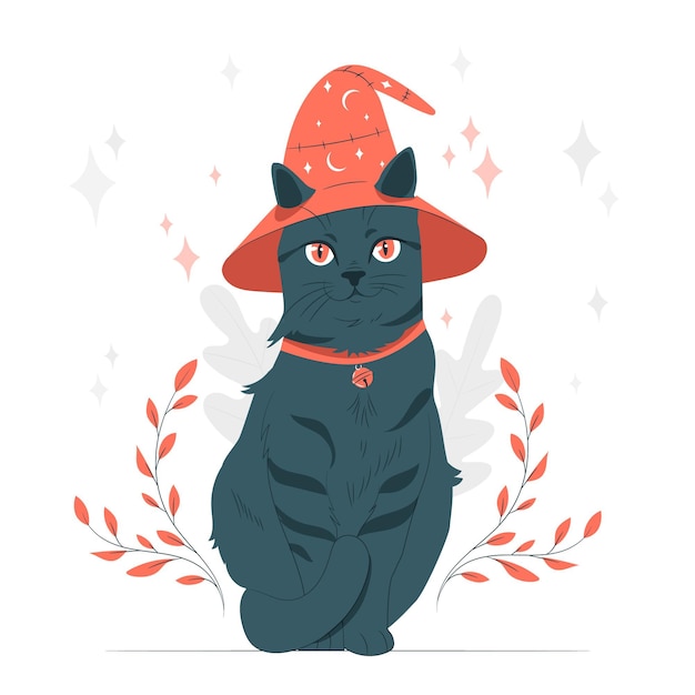 Cat with a witch hat concept illustration