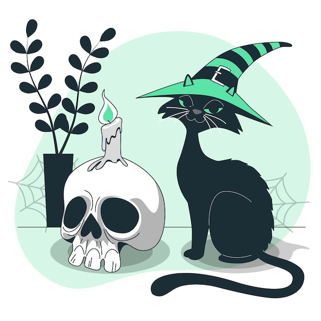 Free Vector cat with a witch hat concept illustration