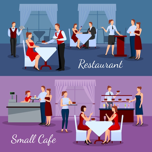 Free Vector catering compositions set with restaurant and small cafe symbols