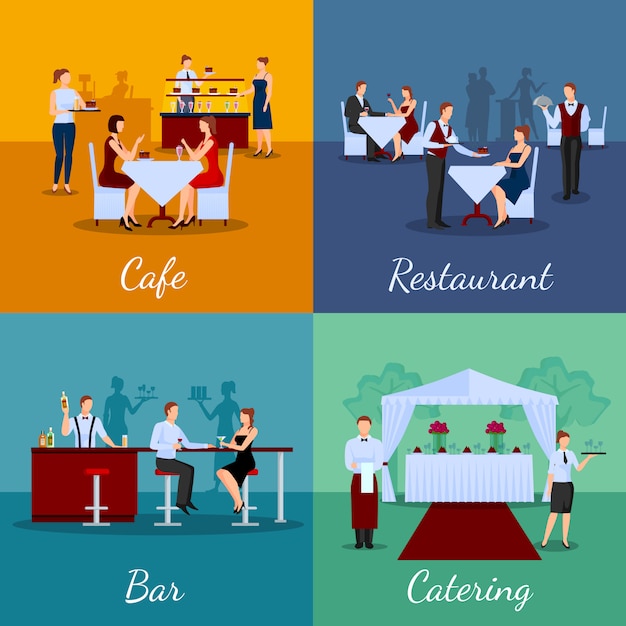 Free Vector catering concept vector image set with cafe and bar symbols