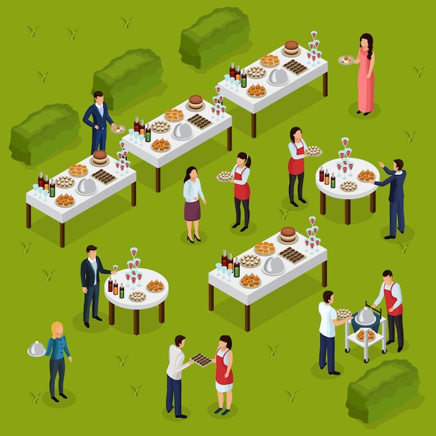 Free Vector catering isometric composition