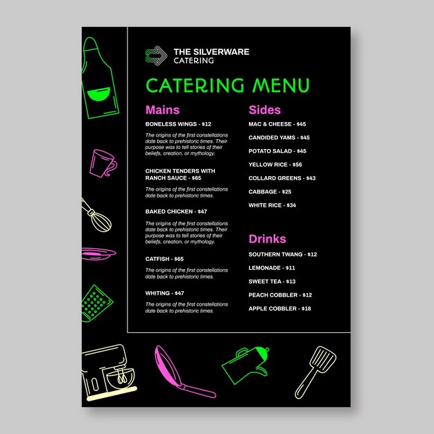 Catering menu design template