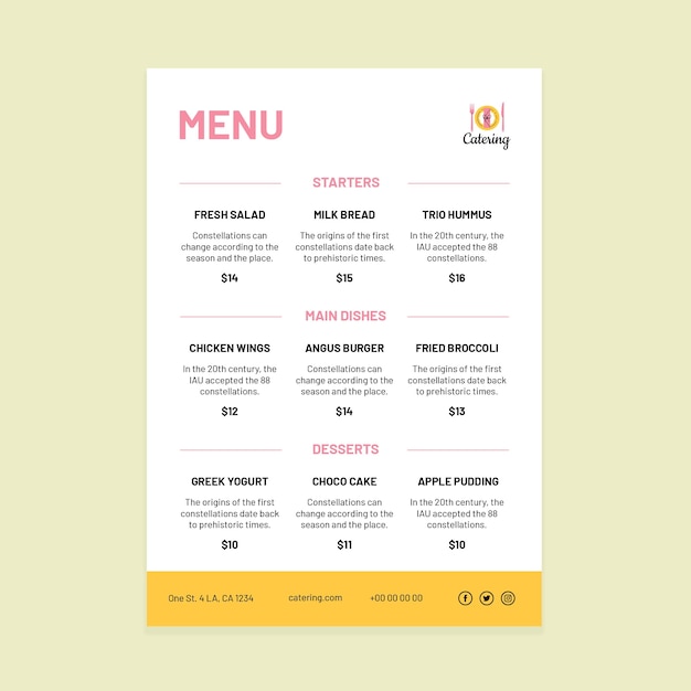 Catering menu template design