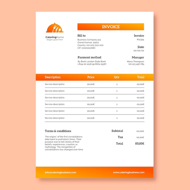 Catering services invoice template