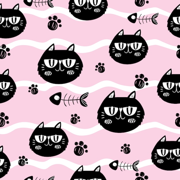 Free vector cats and fishbones on pink background