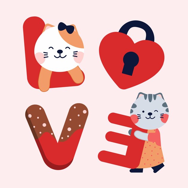 Cats with text love, Valentine concept