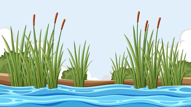 Free Vector cattail plants on the riverbank