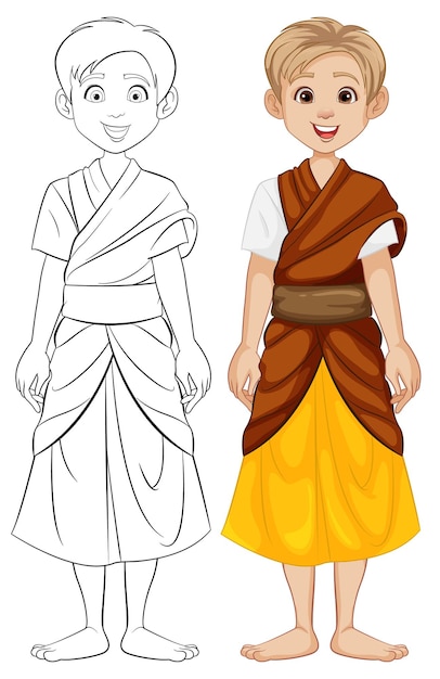 Free Vector caucasian man in southeast asian traditional outfit cartoon character