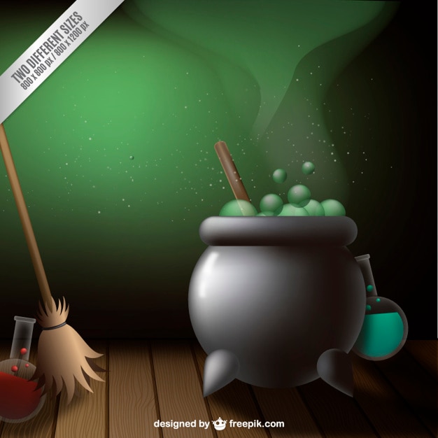 Free Vector cauldron for halloween and a broom