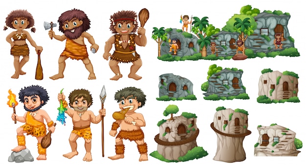 Cave people and different styles of houses