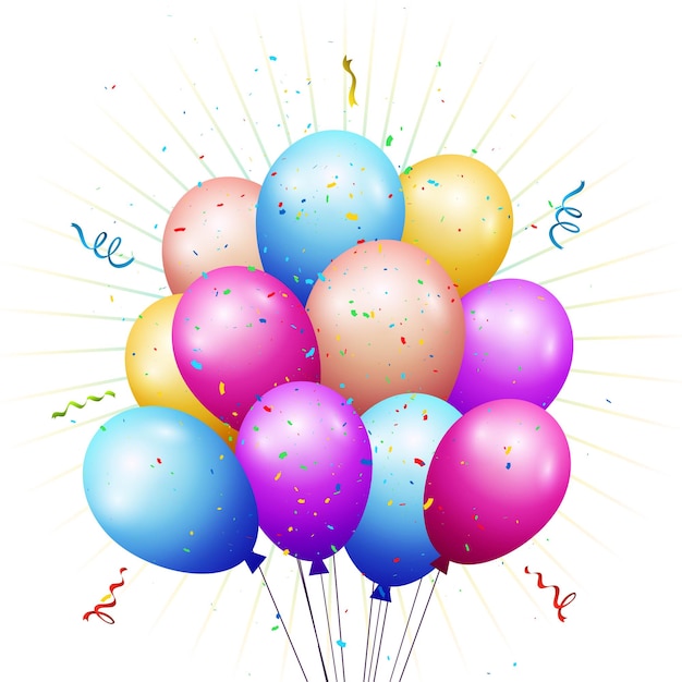 Celebration birthday card with colorful flying balloons holiday