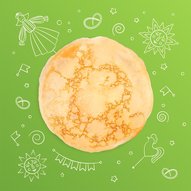 Free Vector celebration pancake week abstract background with realistic image of blin in centre and thin line holiday icons around vector illustration