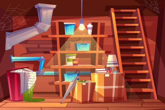 Free Vector cellar interior, storage of clothing inside the basement in cartoon style.