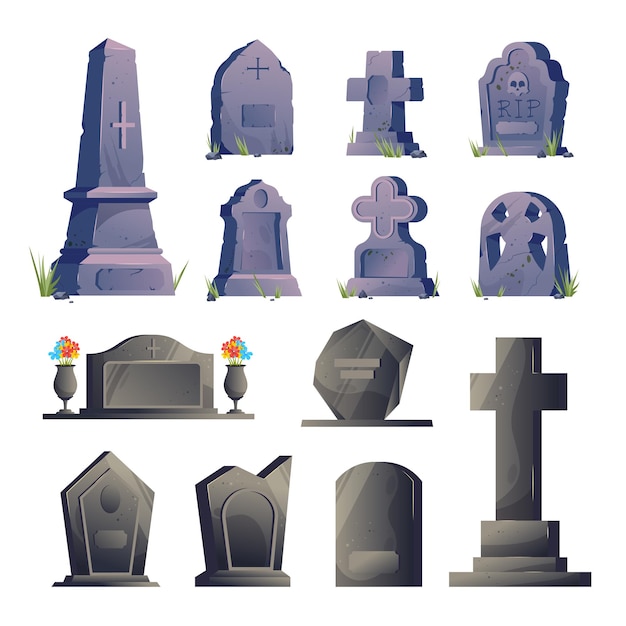 Free Vector cemetery gravestone icon set