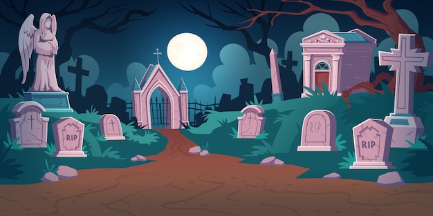 Free Vector cemetery landscape at night