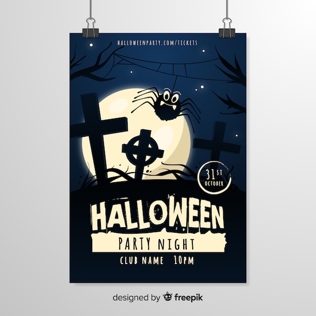 Free vector cemetery night halloween poster template