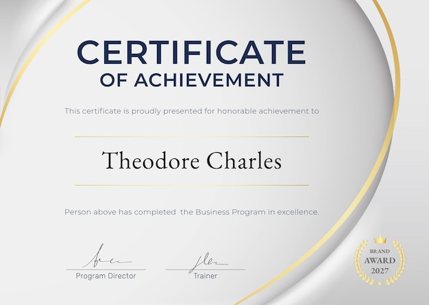 Free Vector certificate of achievement template in luxury design