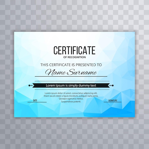 Certificate blue polygon template background