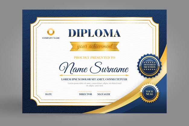 Certificate template in blue and golden