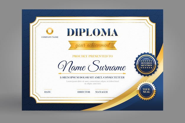 Certificate template in blue and golden