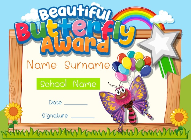 Free Vector certificate template with beautiful butterfly award