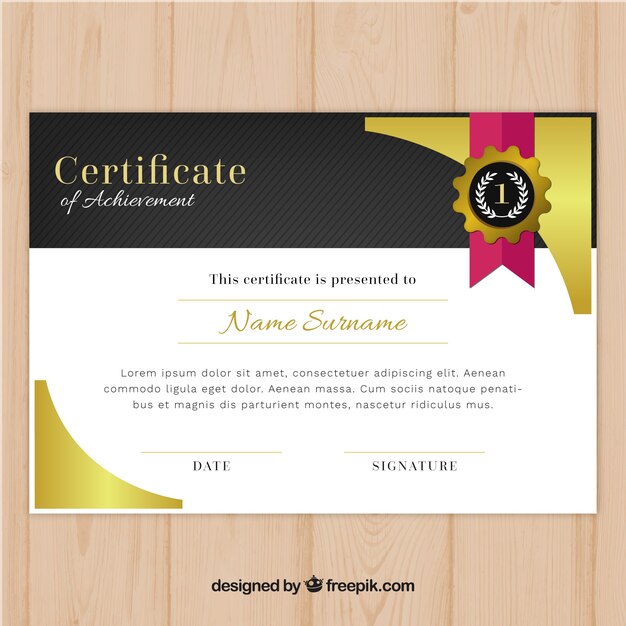 Certificate template with flat and colorful shapes