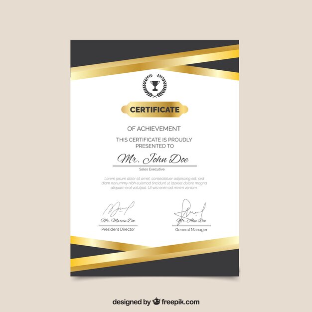 Certificate template with golden color