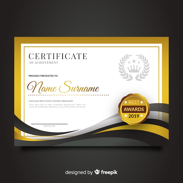 Certificate template with golden elements